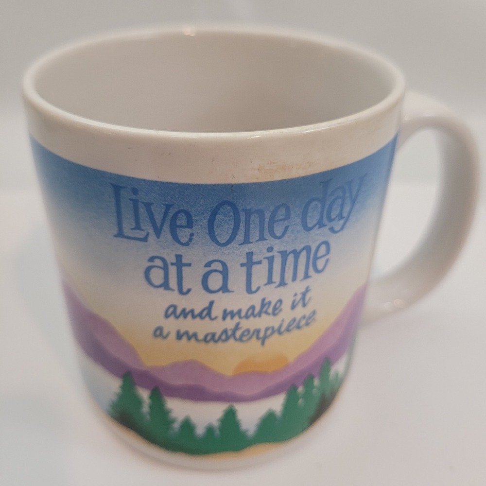 Vintage American Greetings Coffee Mug Live One Day At A Time Mountain Scenic